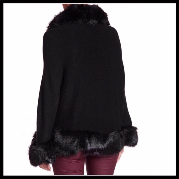 LUXE FAUX FUR CAPE PONCHO BLANKET WRAP COAT - Picture 2 of 8